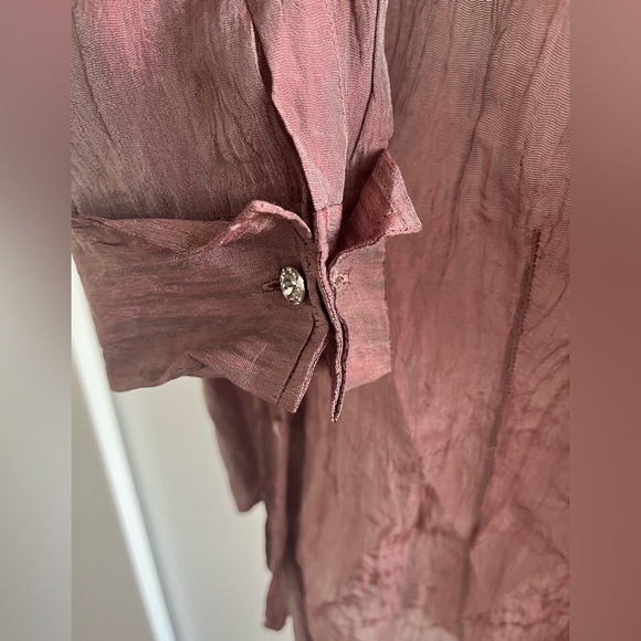 Lafayette New York 148 Silk Blend Button Down Shirt Mauve Purple Sheer Sz 10 - Picture 3 of 8